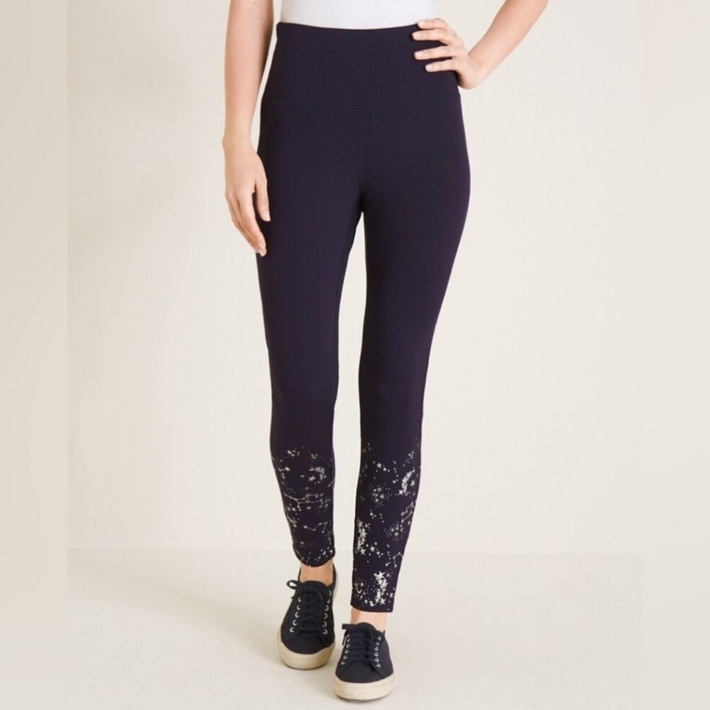 Chico's Zenergy Leggings Navy Blue Silver Constellation Astrology Print Size L